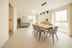 Wohn- und Essbereich mit Gartenzugang - visualisiert