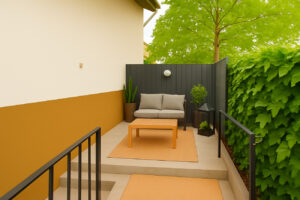 Gemütliche Gartennische mit Balkonzugang - Virtuelles Homestaging