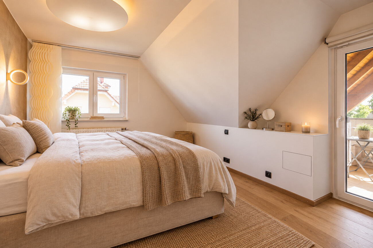 Schlafzimmer mit Balkon (visualisiert)