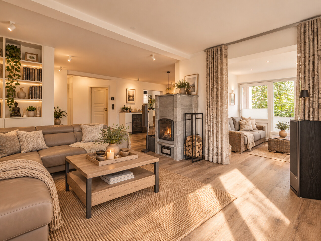 Wohnzimmer mit Blick auf den Kamin (visualisiert)